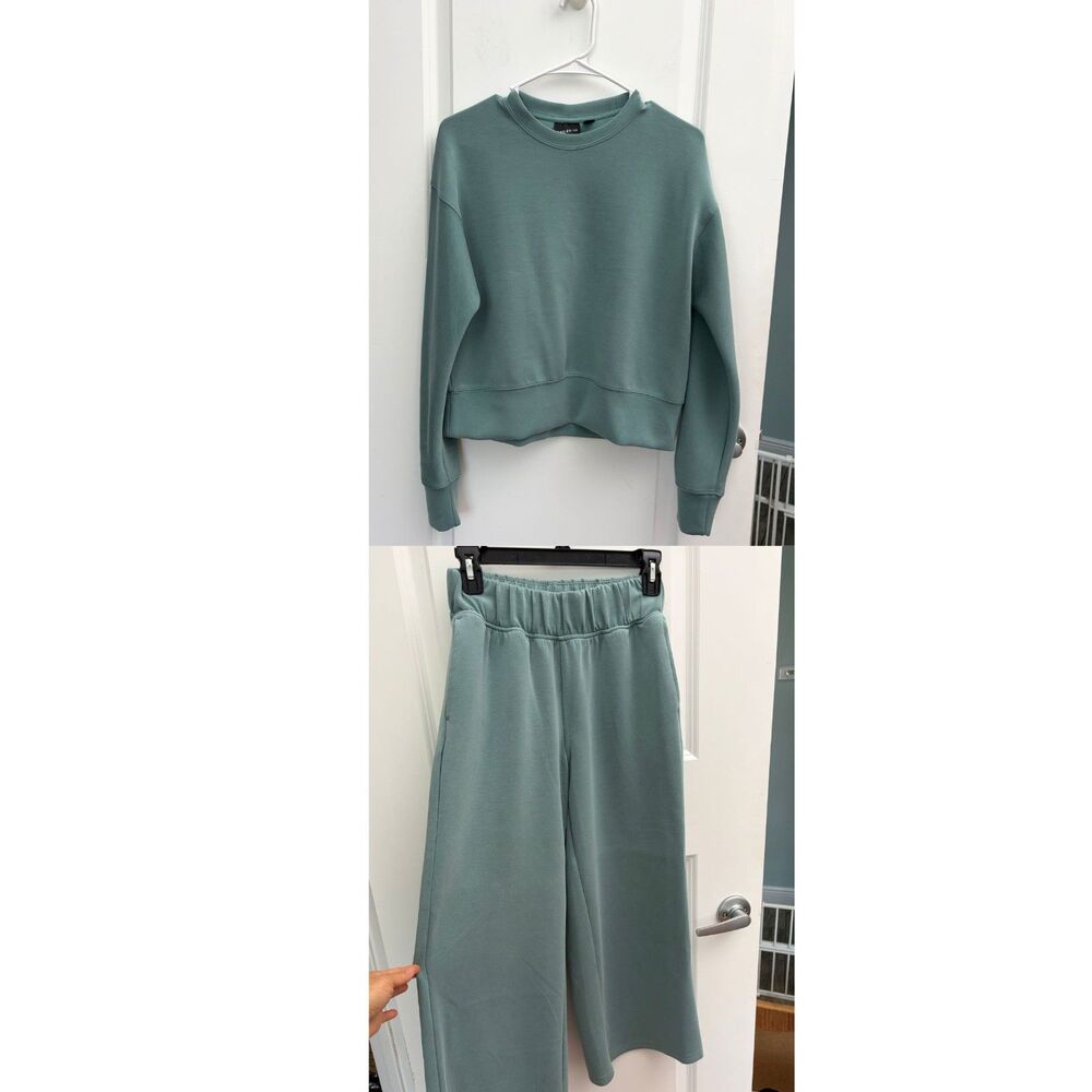 Bailey 44 Seafoam Green 2 Piece Lounge Set Sweatshirt Wide Leg Pants Womens S